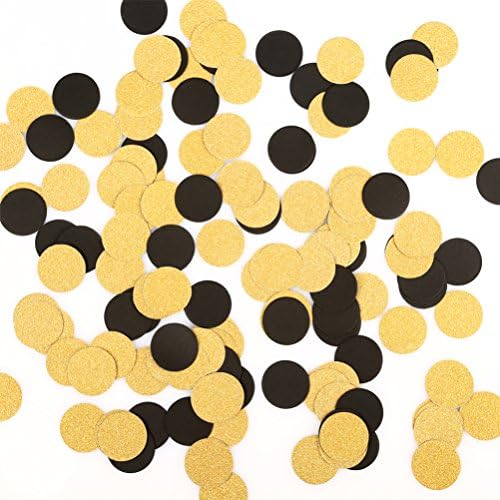 MOWO Gold Glitter and Black Confetti Circle Table Decoration, 1.2", 200pc - Image 2
