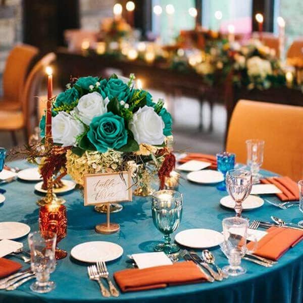 BLOSMON Teal Flowers Ball Decorations: 2 Pcs Fake Roses Table Centerpiece - Image 6
