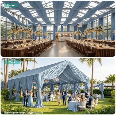2 Panels 5ft(W) x 20ft(L) Dusty Blue Ceiling Drapes for Wedding Parties - Image 6