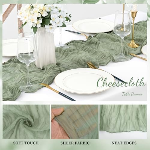 20 Pack Sage Green Cheesecloth Table Runner 10FT Rustic Gauze Fabric Cheese Cloth Table Runner for Wedding Bridal Baby Shower Table Decor 20 x 120 Inch Long Boho Sheer Birthday Party Table Decorations - Image 3