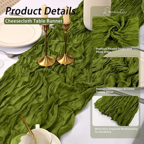 8 Pack Olive Green Cheesecloth Table Runner 17x108 inch - Image 4