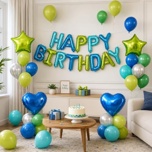Blue Green Birthday Decorations for Boys Blue Green Silver Birthday Balloon - Image 6