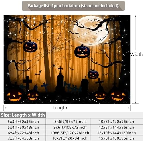 Misty Forest Backdrop Dark Spooky Halloween Eve Full Moon Orange Black Horror Spider Cemetery Hanging Pumpkins Background Photography Studio Photo Booth Props 8x6ft - Image 4