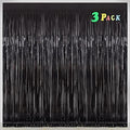 Black Backdrop Foil Fringe Curtain 3 Pack, 3.2 x 8.2 FT Party Decorations by Melsan