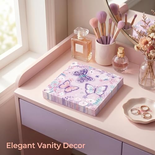 50PCS Butterfly Napkins 13 x 13 Inches, Butterfly Birthday Paper NapkinsFlower Luncheon Dessert Cocktail Napkins Disposable for Spring Summer Girl Picnic Wedding Birthday Baby Shower Decorations - Image 4