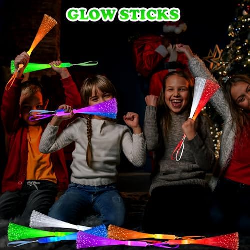 Halloween Glow in Dark Party Favors for Kid,12PCS Light Up Fiber Optic Wand - Image 2