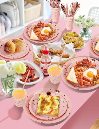 Nkaiso 161 Pcs Pink and Rosegold Birthday Plates and Napkins Set -20 Serves - Image 5