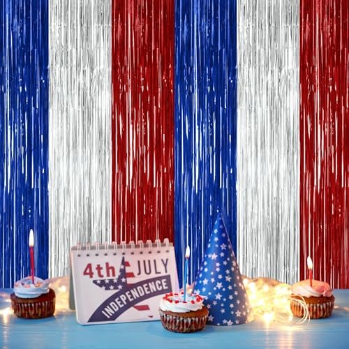 ZATAYE 2 Pack Blue Silver Red Foil Curtain Streamer Decorations - Image 5