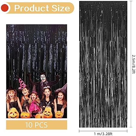10 Pack Black Backdrop Curtain 3.2ft x 8.2ft Metallic Tinsel Foil Fringe Curtains Photo Booth Background for Birthday Party Decoration Baby Shower Engagement Wedding Christmas Decoration (Black) - Image 3