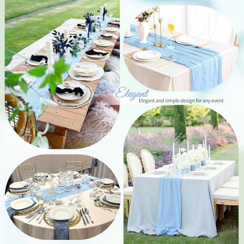 4 Pack Baby Blue Cheesecloth Table Runner 10Ft, Gauze Table Runners 21.5 x 120 inch,Semi Sheer Cheese Cloth Fabric Runner Bulk for Wedding,Party,Baby Shower,Bridal Shower - Image 6