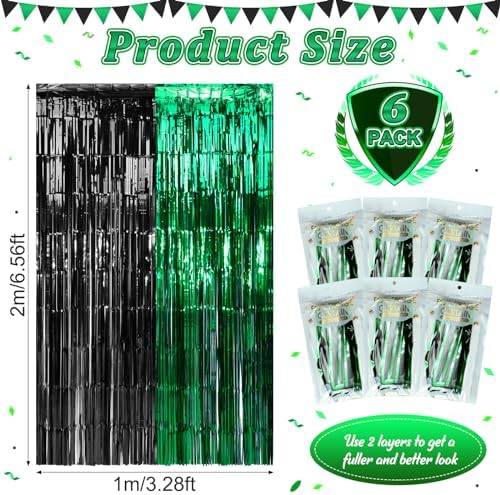 6Pack 3.3Ft x 6.6Ft Graduation Foil Fringe Curtain Backdrop Decorations, Green Black Metallic Tinsel Foil Streamers Curtain Photo Booth Background for Graduation Prom Wedding Birthday Party Decoration - Image 3