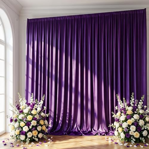 Purple Backdrop Curtain - 40x10FT Back Drop Curtains for Parties Wrinkle-Free Soft Polyester Backdrop Wedding Decorations Photoground Backdrop Stain-Resistant for Halloween, Back Drop Stand, 8 Panels by HAEFOOPartyDecorations