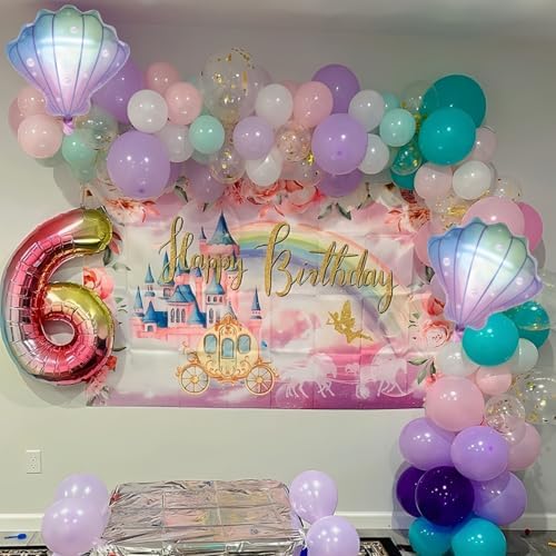 Mermaid Balloons, Pastel Pale Pink Light Purple Lilac Teal Pearl White Balloons with Seashell Foil Balloon Confetti Balloon for Girls Kid Sea Birthday Party Ocean Under The Sea Baby Shower Decorations - Image 4