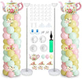 2 Sets Tea Party Balloon Column Stand Kit with Let's Partea Backdrop & 100 Balloons Adjustable Balloon Tower Stand with Bases for Girls Birthday Baby Bridal Shower Garden Party Decor Supplies by EYNDYN