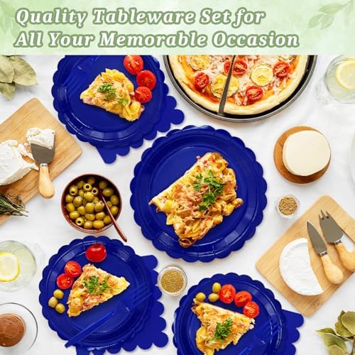 Mulbozy 75 Pcs Royal Blue Paper Plates and Napkins&Forks for Party,25-7" - Image 3