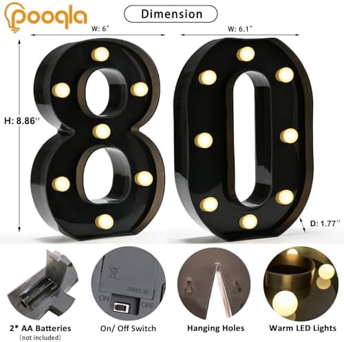 Pooqla Black Light Up Numbers, 80th Birthday Decorations for Men - Image 4