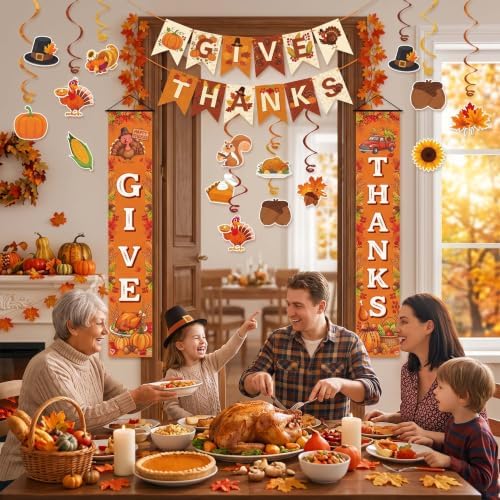 Thanksgiving and Friendsgiving Party Decorations Set, Autumn Fall Harvest Decor Supplies with Festive Banners, Hanging Swirls and Seasonal Ornaments for Home Celebration - Image 5