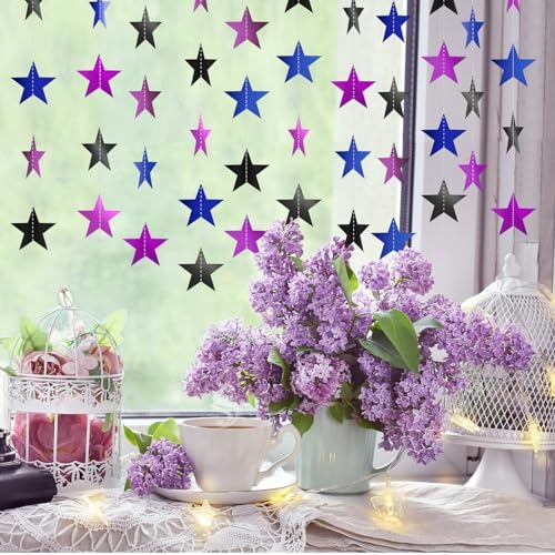 Patelai Blue Black Purple Glitter Star Garland Banner Decor, 130 Feet Bright Star Hanging Bunting Banner Backdrop for 2025 New Year Decor Graduation Wedding Birthday Christmas Party - Image 5