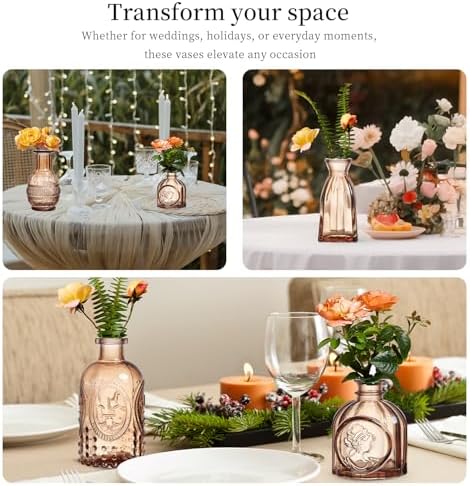 Glass Bud Vases Set of 64 - Amber Assorted Small Mini Glass Vases for Flowers, Crystal Vintage Vase Set, Bulk Centerpieces for Table Décor, Wedding, Home and Events (Amber, 64 Pcs) - Image 3