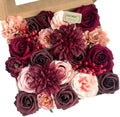 FACINOC Roses Artificial Flowers Burgundy Red Mix Silk Dahlia Bulk Box Set by FACINOC