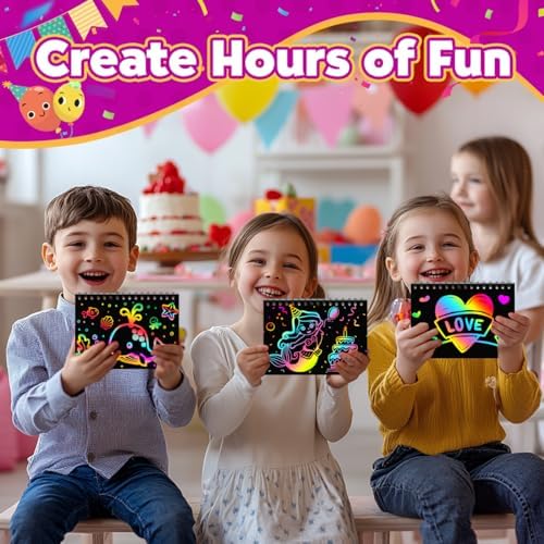 Party Favors for Kids 4-8-12: 24 Pack Scratch Rainbow Art Crafts Notebook - Image 6