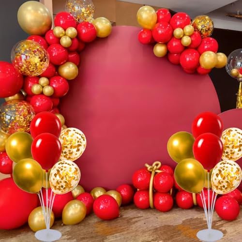 6 Set Balloon Stand Kit for Table Centerpieces With Balloon and Base Party Decorations for Birthday Wedding Retirement Graduation Baby Shower (Red Gold) - Image 4