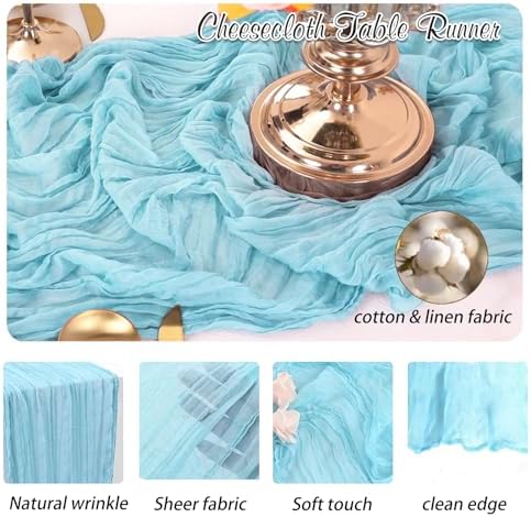 Baby Blue Cheesecloth Table Runner 2 Pack 35" Boho Gauze Cheese Cloth 120 inches Long Rustic Sheer Fabric Bulk for Baby Shower Wedding Bridal Birthday Party Table Decorations - Image 3