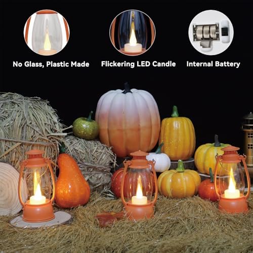 12Pcs Orange Mini Lanterns for Fall Halloween Thanksgiving & Western Camping Decor – Small Lantern Decorative for Table Centerpiece, Hanging Ornaments for Christmas Wedding & Cowboy Party - Image 5