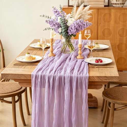 Purple Table Runner, 10FT Boho Lavender Lilac Cheesecloth Table Runner for Romantic Wedding Butterfly Birthday Baby Shower Bridal Shower Party Decorations - Image 3