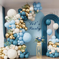 Dusty Blue Balloon Arch Garland Kit, 134PCS Ivory White, Slate Fog, Baby Blue and Gold Balloons for Baby Shower, Gender Reveal, Birthday Backdrop, Wedding, Bridal Shower Party Decor by Haolongfa
