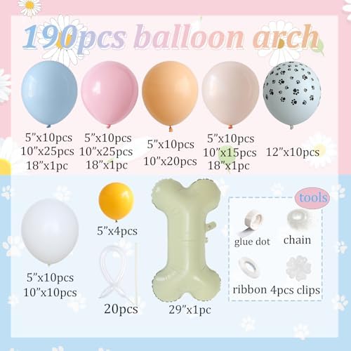 190Pcs Blue Balloon Garland Arch Kit,Dog Paw Birthday Party Decorations - Image 2