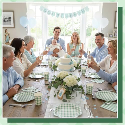 NatNarr 250 Pcs Sage Green Gingham Plates and Napkins, Scalloped Green and White Checkered Tableware Set Includes Disposable Plates Napkins and Cups for Wedding Birthday Picnic Baby Bridal Shower - Image 5