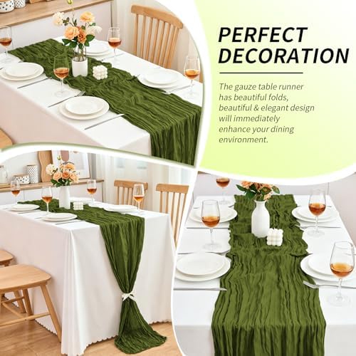 20 Pack Olive Green Cheesecloth Table Runner, 17x108 Inch Semi Sheer Boho Gauze Cheese Cloth Fabric Table Runners for Wedding Party Baby Shower Birthday Garden Farmhouse Table Decor - Image 7