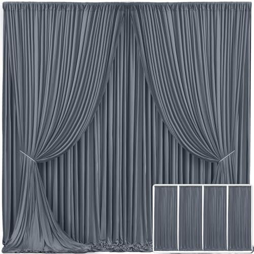 4 Panels Charcoal Backdrop Curtain for Parties Wedding Wrinkle Free Silver Grey Photo Curtains Backdrop Drapes Fabric Decoration for Birthday Party Baby Shower 20ft(W) x 10ft(H) by Tao-GePartyDecorations