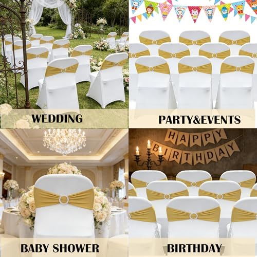 Spandex Chair Sashes Bands, Gold, 50PCS - Image 6