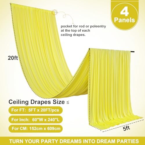 4 Panels 5ft(W) x 20ft(L) Yellow Ceiling Drapes for Wedding Parties - Image 3
