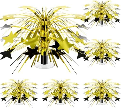 6 Pcs Star Centerpiece, Black and Gold by Memorywuu