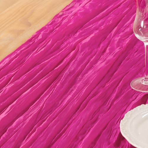 DeZerlor Hot Pink Cheesecloth Table Runner 1 Pack Summer Boho Runner - Image 6