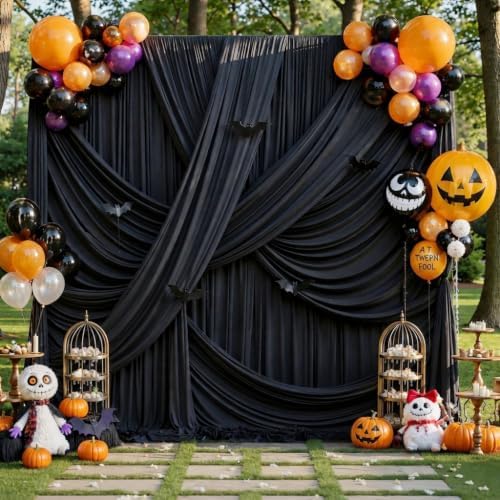 50x12 ft Black Backdrop Curtains for Weddings Party, Birthdays, Halloween - Image 2