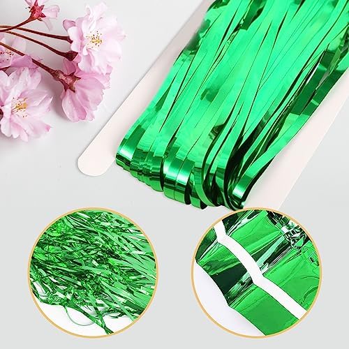 5 Pack Green Foil Curtain Backdrop 3.2ft x 9.8ft Metallic Tinsel Foil Fringe Curtains Streamer Photo Booth Backdrop for Birthday Party Engagement Bachelorette Party Decorations (Green) - Image 4