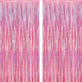 2 Pack Glitter Pink Backdrop, 3.28 FT x 7.05 FT Birthday Party Decorations, Laser Pink Fringe Curtains Foil Streamer Tinsel, Pink Curtains Photo Backdrop Happy Birthday Valentines Day Backdrop by ZATAYE