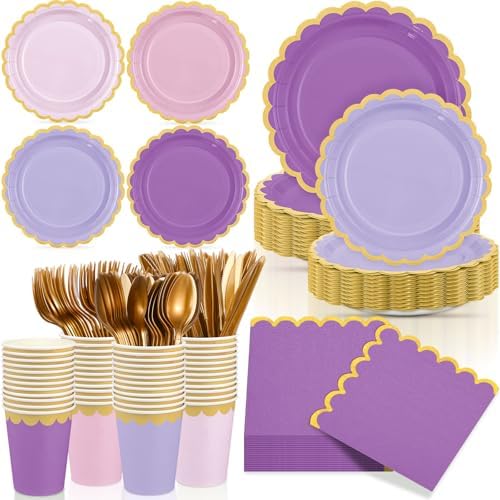 Mimorou 169 Pcs Purple Plates Napkins Cups Flatware Set by Unknown