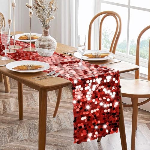VHH Sequin Table Runner 12 x 108 inches Red Table Runner, Glitter Runner for Party Wedding Birthday, Party Spring Easter Rustic, Birthday Supplies Decorations (3 Pack). - Image 3