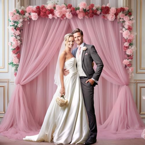 20ft X 10ft Dusty Rose Tulle Backdrop Curtain for Parites, Sheer Backdrop Curtains Fabric Drapes for Wedding Ceremony Arch Party Stage Decorations - Image 3
