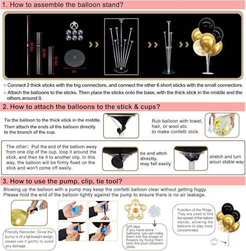 TONIFUL 6 Set Black Gold Balloon Stand Balloon Centerpieces for Table Decor - Image 6