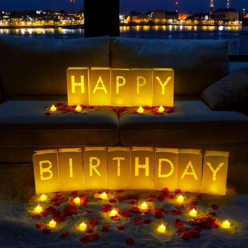 Homemory Happy Birthday Light Up Letters, Luminary Bags with 24 Tea Lights by Homemory