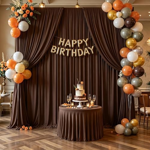 50x10ft Brown Backdrop Curtain Panels for Parties - Wrinkle Free Polyester Photo Curtain Backdrop Wedding Back Drop Fabric Drapes for Party Decorations Background for Photography - Image 3