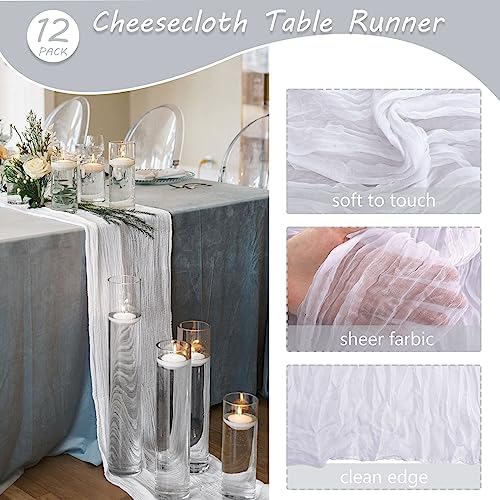 35x72 Inch White Cheesecloth Table Runner Boho Wedding Party Home Decor - Image 4