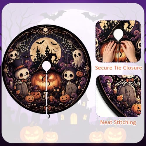 48 Inch Halloween Tree Skirt Pumpkin Ghost Skull Spooky Carpet Mat Decor - Image 3
