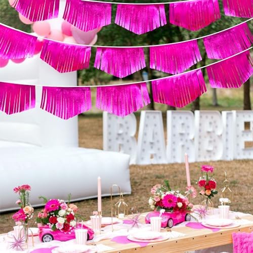 Hot pink Tassel Banner Double Sided Metallic Fabric Pennant Bunting Flag Garland for Birthday Bachelorette Anniversary Engagement Wedding Bridal Shower Graduation Pink Girl Party Decorations Supplies - Image 5